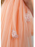 Peach Tulle High Low Floral Embellished Flower Girl Dress